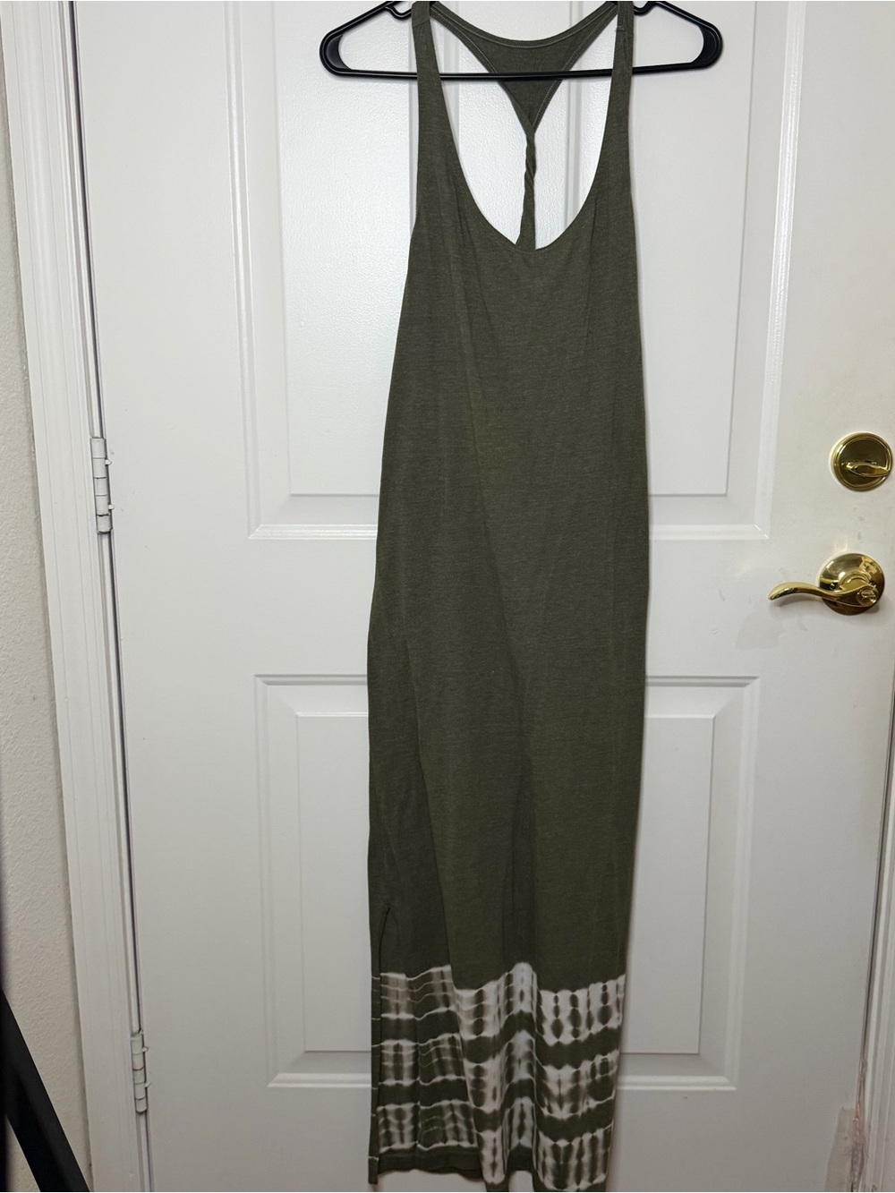 Xhilaration Olive Green Racerback Tie-Dye Hem Maxi Dress
